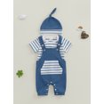 thumbnail image 5 of Baby Toddler Boys Summer Outfits 3 6 9 12 18 Months Stripe Short Sleeve Rompers Suspender Pants Hat 3Pcs Clothes Set, 5 of 9
