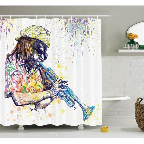 Ambesonne Music Afro Grunge Splash Art Shower Curtain Set