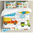 thumbnail image 1 of Boy's Duvet Cover Set King Size, Abstract Transportation Types for Toddlers Car Ship Truck Scooter Train Aeroplane, Decorative 3 Piece Bedding Set with 2 Pillow Shams, Multicolor, by Ambesonne, 1 of 3