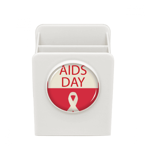 Red Ribbon 1st December World Symbol Desk Pencil Holder Cup Pen Organizer