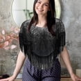 thumbnail image 6 of Women's Fringed Sequined Mesh Cropped Round Neck Shawl Casual Versatile Tassel Cape Small Outer Wear Wrap,Black, 6 of 7