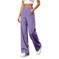 thumbnail image 2 of Straight Leg Pants for Women - High Waist Relax Fis Trousers with Pockets - Elastic Waist Comfy Casual Walking Bottoms, 2 of 7