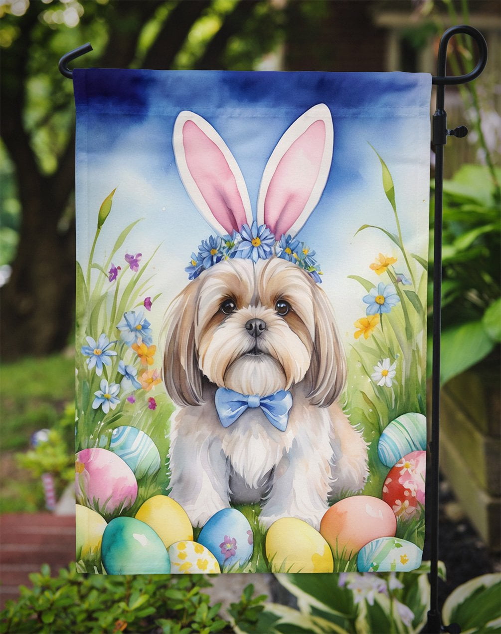 Lhasa Apso Easter Egg Hunt Garden Flag 11.25 in x 15.5 in
