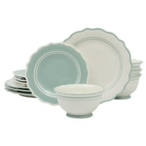 The Pioneer Woman Ainsley 12-Piece Ceramic Dinnerware Set, Sage Blue