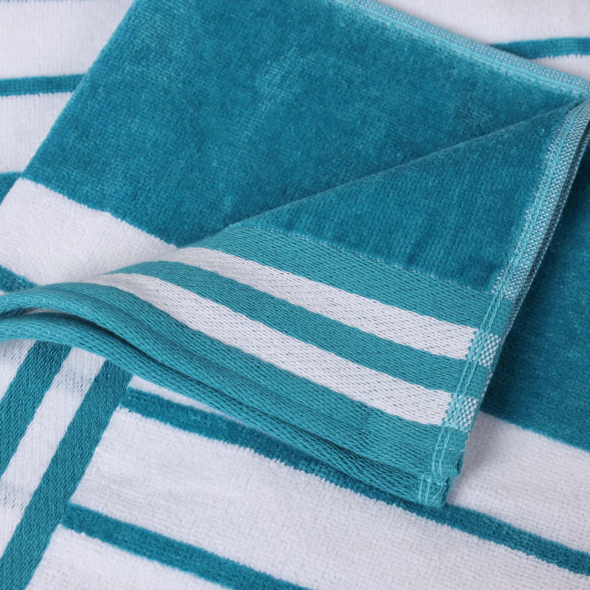 Superior Cotton Striped Oversized Beach Towel Set of 2, 34" x 64", Turquoise