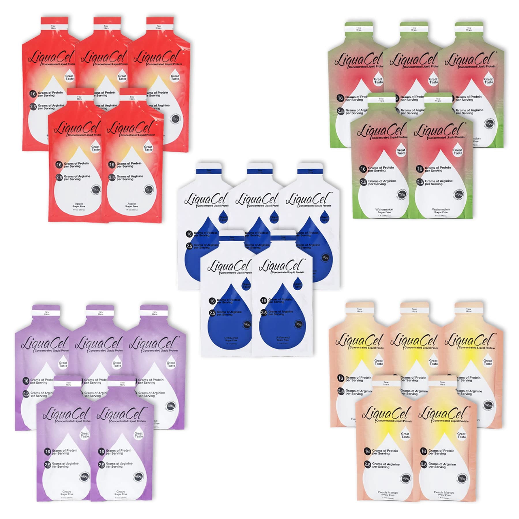 LiquaCel Concentrated Liquid Protein Packets Variety Packs (25 Packets ...
