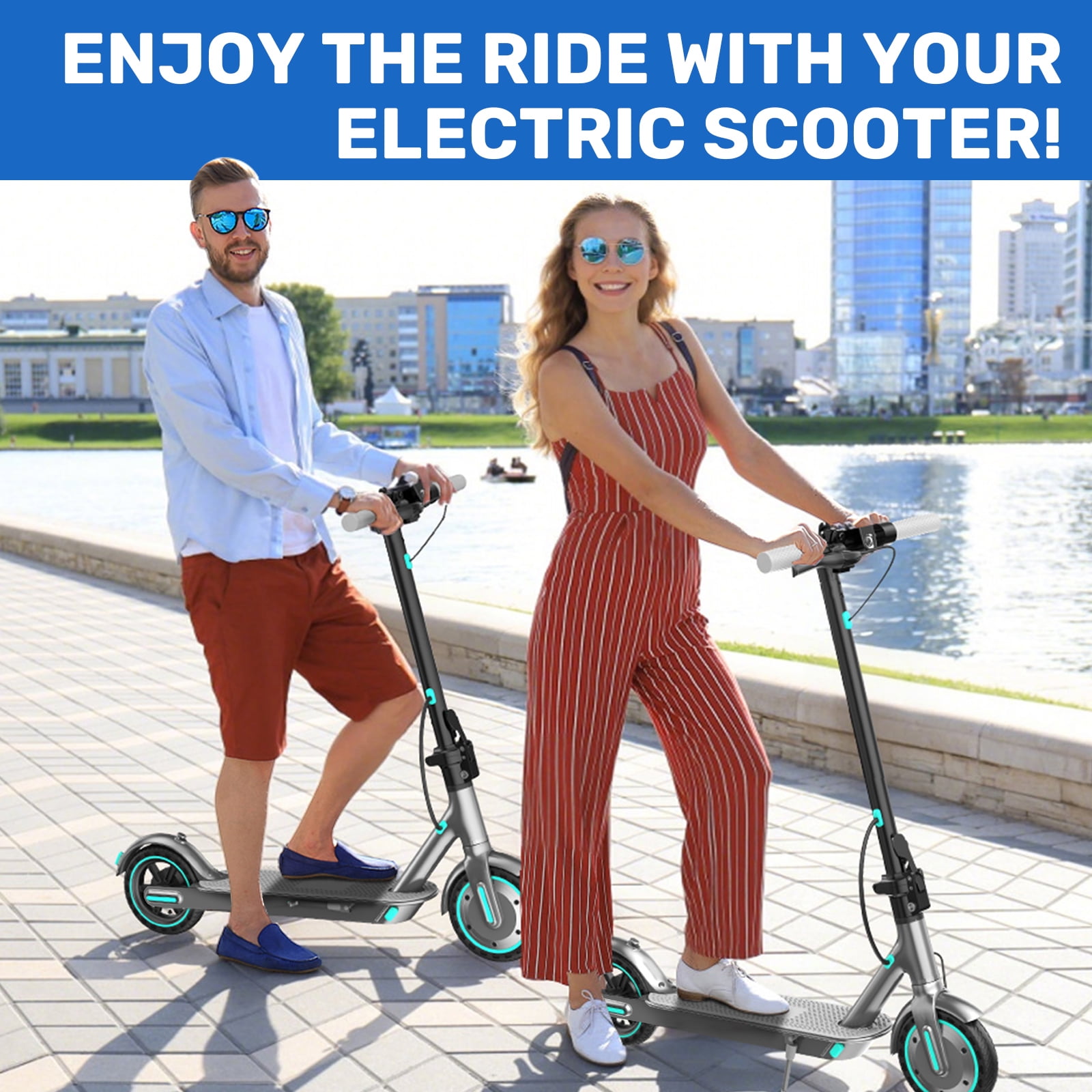 350W Electric Scooter, 19Mph Speed & Up to 21 Miles Range, 8.5"Anti-skid solid tyre, Foldable Commuting E-Scooter for Adults, APP Control, Double Braking System Blue