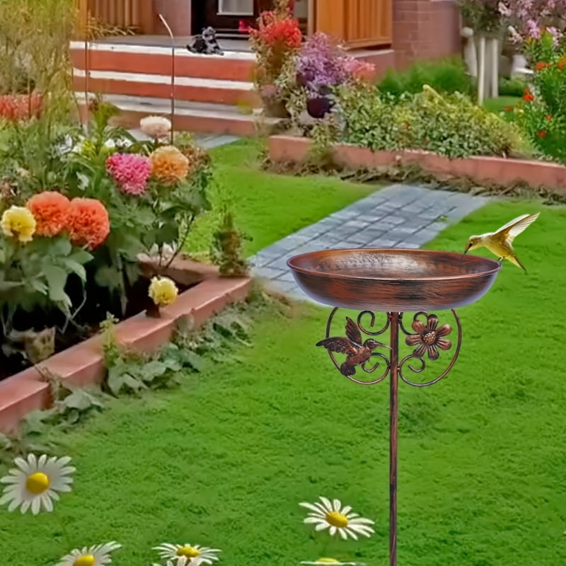 Multifunctional Garden Bird Bath Feeder Stake Spikes with Iron Bowl For Attracting Wild Birds Year Round Lawn Decoration
