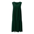 thumbnail image 6 of lcziwo Dresses for Women with Pockets Cotton Linen Solid Color Ruffle Short Sleeve Maxi Dress Casual Flowy V Neck Vacation Dress Army Green XXL, 6 of 8