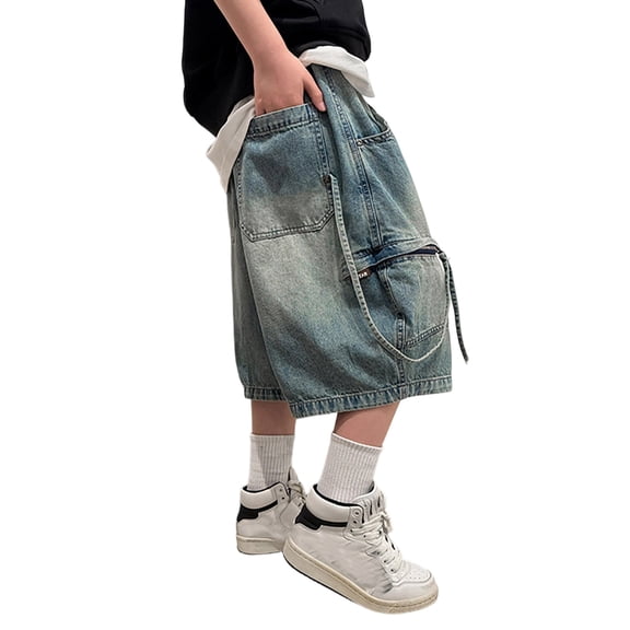 Byoo Big Boy's Corduroy Casual Shorts Drawstring Wide Leg Athletic Shorts Sport Bottoms,Blue
