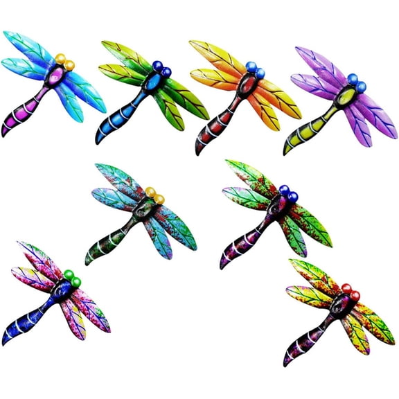 ABPETE 8PCS Metal Dragonfly Wall Art Decor, Metal Dragonfly Outdoor Wall Sculpture Decoration Hanging Outdoor Decoration Wall Art for Patio Fence Garden Backyard Bedroom