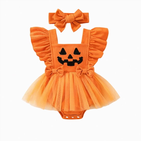 mgoYE My 1st Halloween Newborn Baby Girl Pumpkin Romper Dress Tutu Onesie Infant Halloween Outfits Fall Winter Clothes(Orange,0-3 Months)