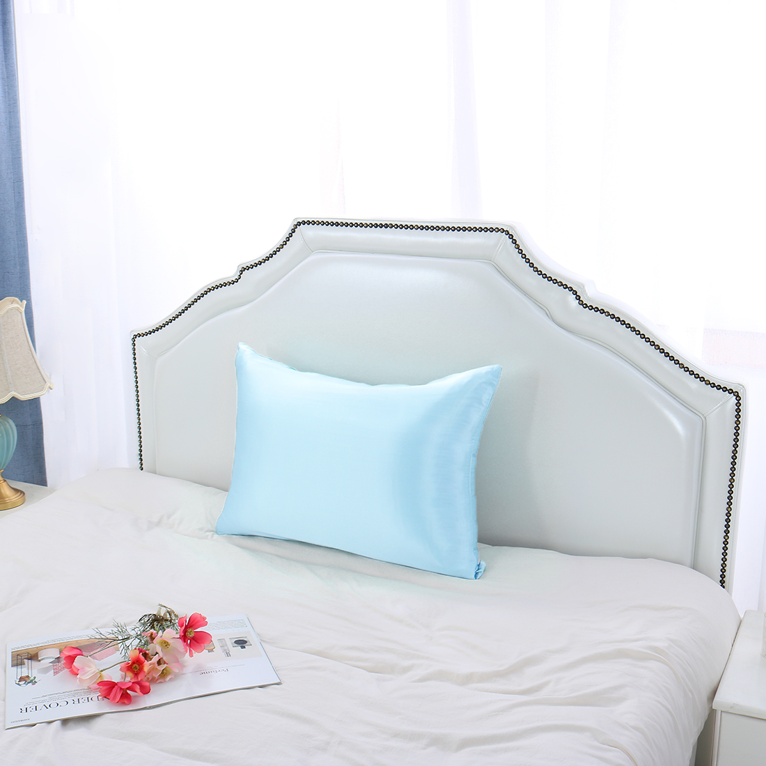 3 Pack 19 Momme Smooth Mulberry Silk Pillow Case Cover, Queen, Light Blue