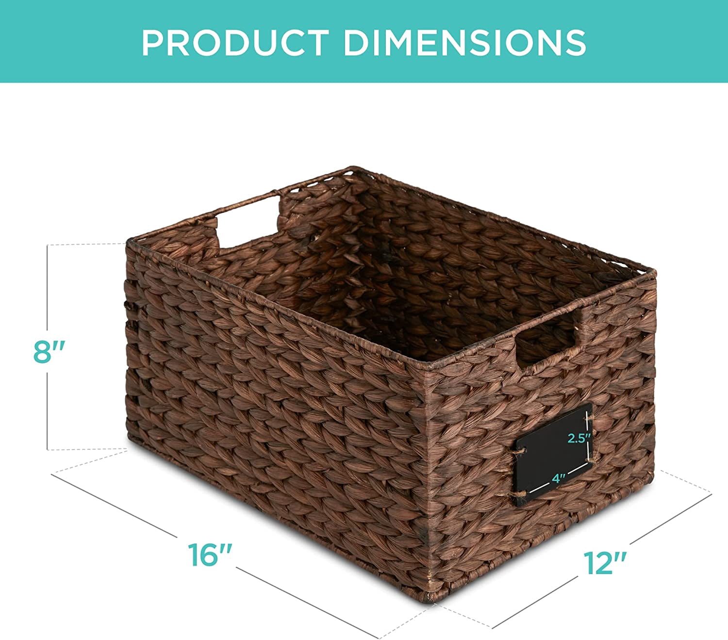 JFTER Pantry Baskets Set of 2 16x12in Water Hyacinth Storage Baskets, Woven Wicker Kitchen Organizers with handles w/Chalkboard Label Chalk Marker - Brown