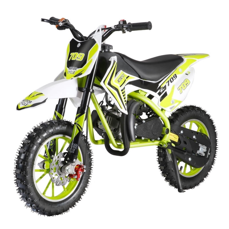 49cc Kids Dirt Bike, 2-Stroke Gas Powered Mini Motocross Motorcycle for Ages 6-12, Off-Road Dirtbike with Dual Disc Brakes, Shock Absorption, 10-Inch Tires, Max Speed 40KM/H, Supports 220 LBS
