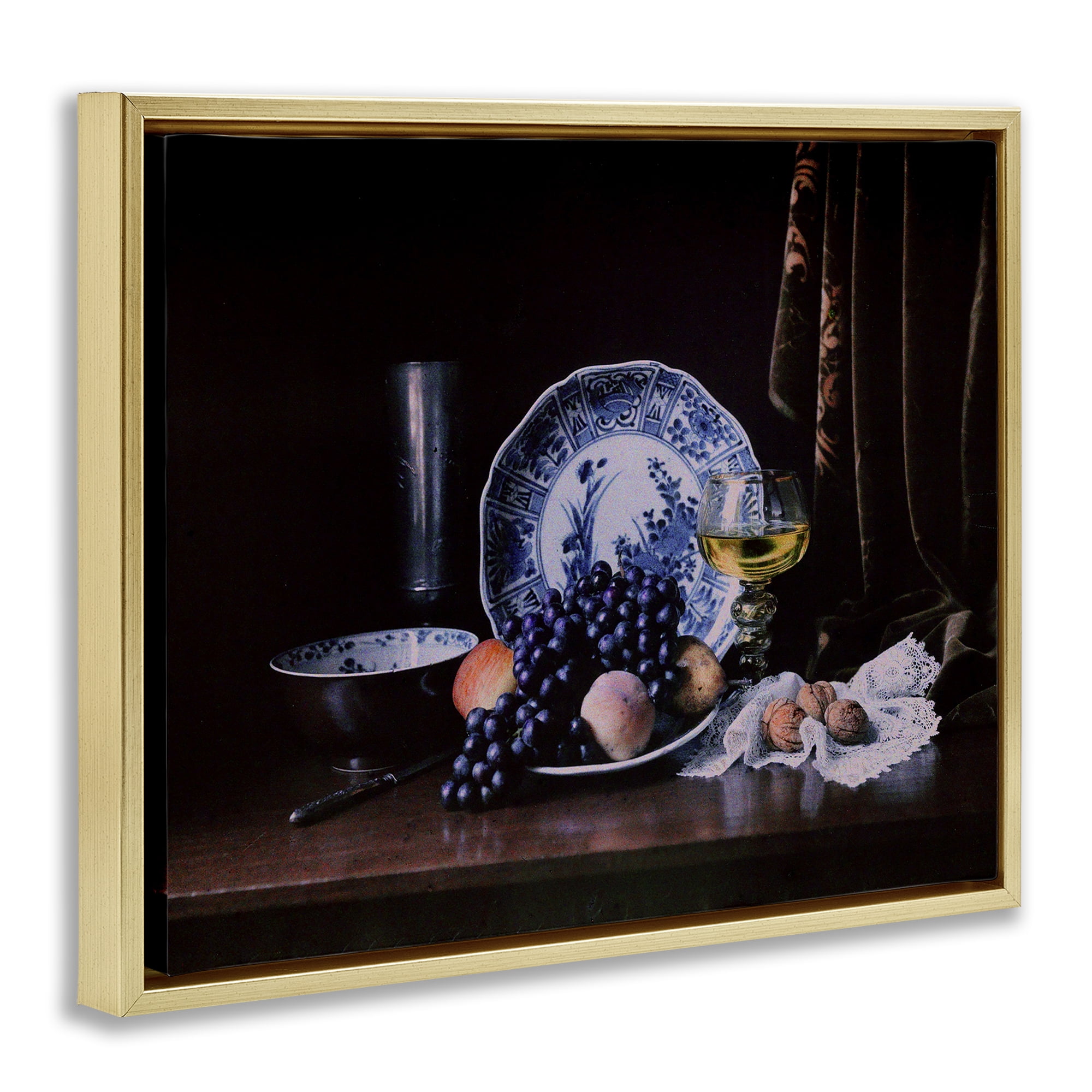 Stupell Industries Baroque Still Life Food & Beverage Photography Gold Floater Framed Canvas Art Print Wall Art, 21 x 17