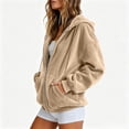 thumbnail image 5 of Sewkxo Womens Velvet Zip Up Hoodie Long Sleeve Oversized Hooded Sweatshirt Fall Velour Y2K Jacket with Pockets,Khaki S, 5 of 6