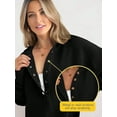 thumbnail image 4 of Women'S Oversized Long Sleeve Hoodie Button-Down V-Neck Sweatshirt Side Slit Casual Pullover Top Black S, 4 of 9