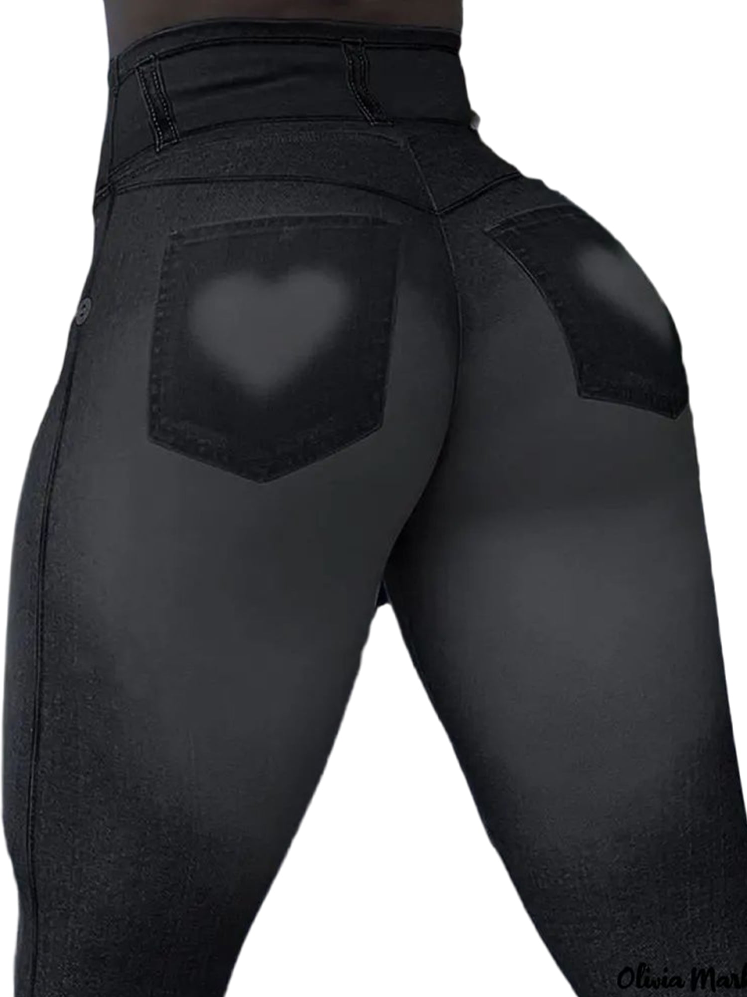 Luxplum Women Fake Jeans Oversized Printed Denim Leggings Plus Size Look Print Jeggings Skinny