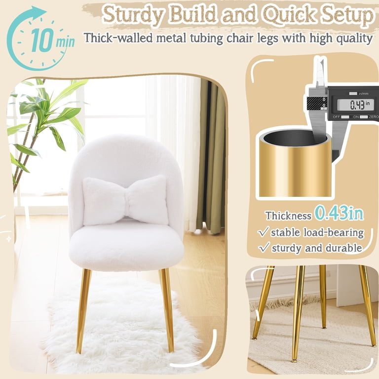 metal dressing table chair Lunah Gilded Silver Metal Upholstered Vanity Chair with Caster Wheels