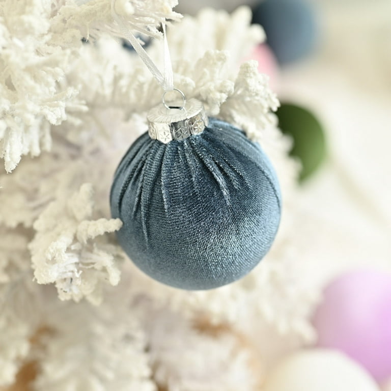 CHRISTMAS ORNAMENTS MIX Emerald, Sage Green, Silver 15 Units Set Handmade  Velvet Balls, Home Tree Decoration 