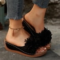 thumbnail image 5 of Black Womens Suede Wedge Mules With Floral Detail Fish Mouth Casual Summer Slippers Size 9.5, 5 of 9