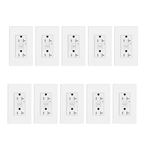 GREENCYCLE 10PK 20A / 125V Self-Testing Tamper Resistant Weather Resistant GFCI Outlet with LED Indicator Decorative Wall Plates Screws Included Residential and Commercial Grade ETL Certified White