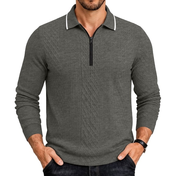 Aimik Half Zip Polo Shirts for Men Long Sleeve Collared Quarter Zip Casual Solid Pullover Fall Winter Warm Stylish Sports Tee,Gray,XXXL