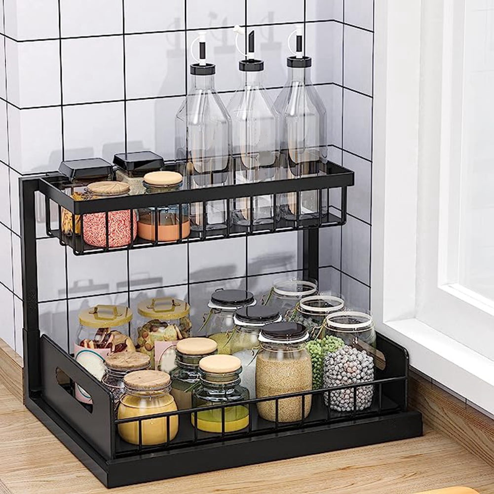 Sink Organizer, Pull Out Cabinet Organizer 2-Tier Sliding Shelf Multi-Use for Under Kitchen Sink Organizers and Storage