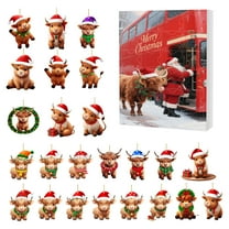 Highland Cow Advent Calendar 2025 - 24 Days Christmas Countdown Calendar with 24 Different Mini Highland Cow Ornaments, Cute Holiday Decor for Christmas Tree & Home