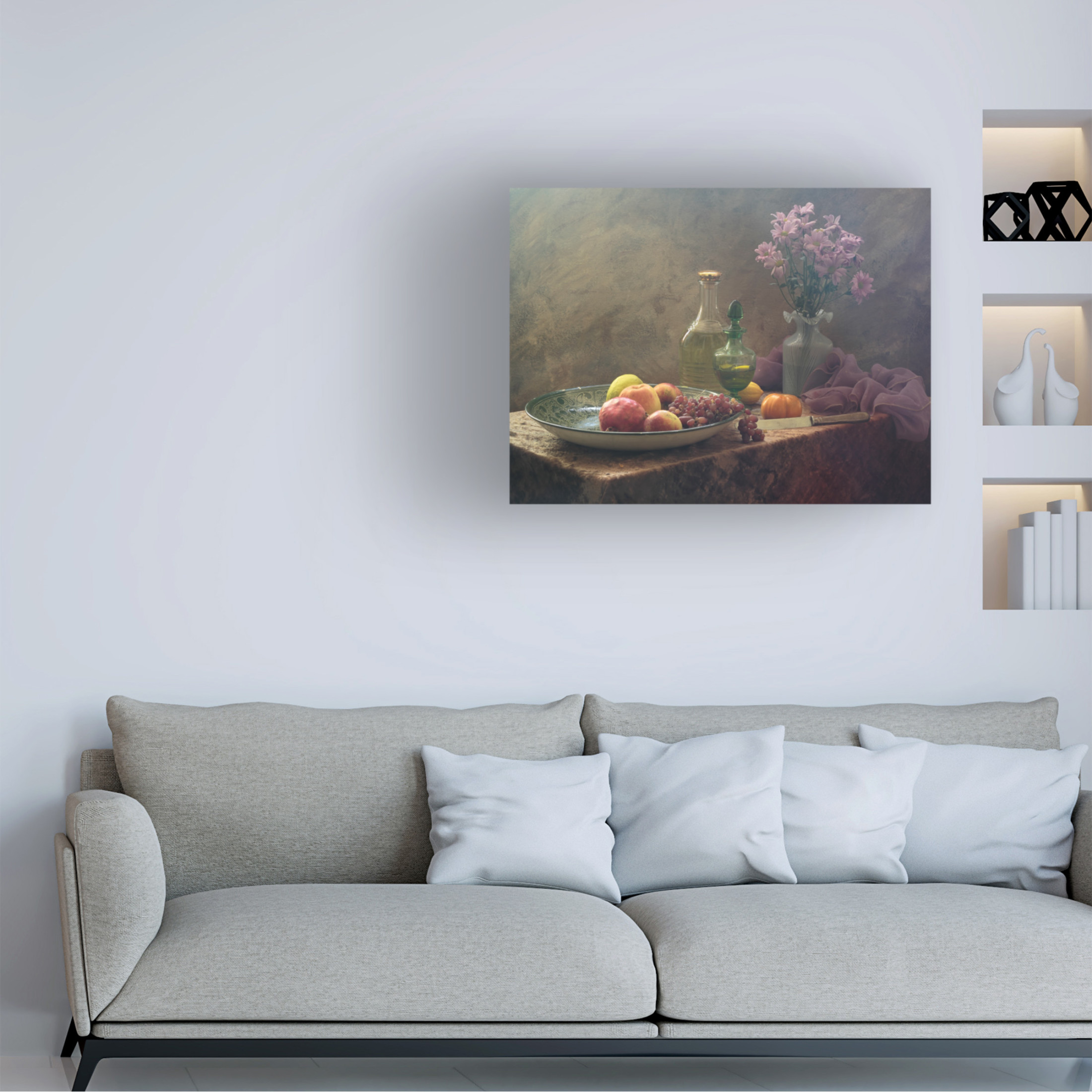 Canvas Wall Art - UstinaGreen  'Still Life With Lilac Flowers' Wall Art for Living Room, Bedroom, or Office Décor by Trademark Fine Art - 47 x 35 Inches