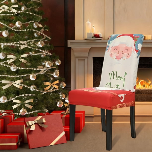 Funda elástica navideña para sillas, extraíble y lavable. Funda para sillas de comedor, ideal para decoración navideña y del hogar. Funda para sillas de comedor apta para cocina y hoteles. Funda de po
