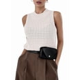 thumbnail image 3 of Womens Summer Knit Sweater Tank Tops Round Neck Crochet Hollow Out Sleeveless Casual Crop Shirt White M, 3 of 8