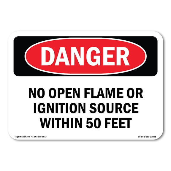 OSHA Danger Sign - No Open Flame Or Ignition Source Within 50 Feet | Plastic Sign | Protect Your Business, Construction Site, Shop Area |  Made in The USA