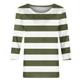 thumbnail image 4 of Htigea 3/4 Sleeve Tunic Womens Tee Round Neck Tshirt Fashion Tops Stripe Printed Summer Trendy Shirt Loose Daily Blouse Army Green,L, 4 of 5