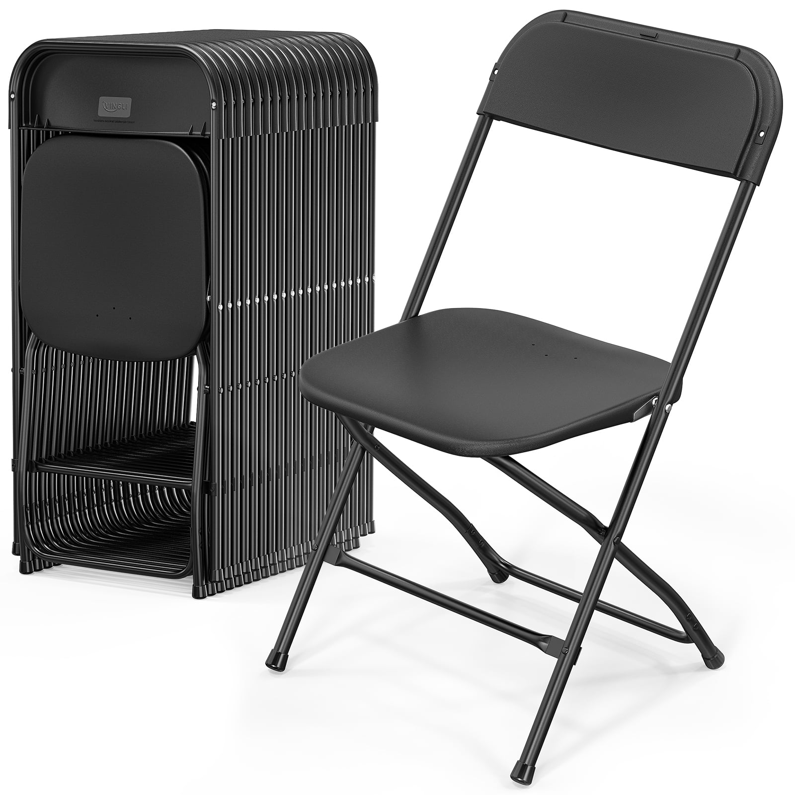 VINGLI 10 Pack Black Plastic Folding Chairs, Indoor Outdoor, 350