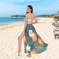 thumbnail image 6 of FORMRS Womens Long Sarong Beach Wrap Semi-Sheer Bikini Skirt Bathing Swimsuit Cover Up, Retro Floral Orange, 6 of 7