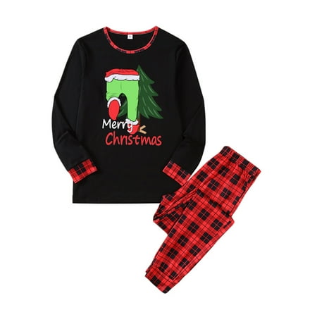 

Christmas Pajamas for Family Long Sleeve Cartoon Tops + Plaid Pants