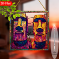thumbnail image 6 of 2D Flat, 1pc Easter Island Moai Statues Wall Art Decor - Vintage Hawaiian Tropical Decoration with Hanging Strings, 8x8 Inch Acrylic Window Plaque for Home, Garden, Office - Birthday, Housewarming, 6 of 8