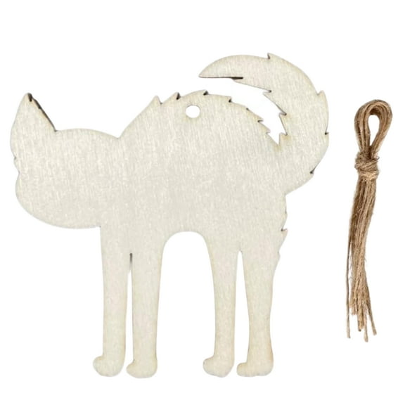 Wooden Halloween Ornaments Cutout DIY Blank Unfinished Wood Black Cat Shaped for Color-Your-Own-Crafts Hanging Decoration Christmas Holiday Birthday Home Party Decor 8pcs with Twine Hanger (1 Pack)