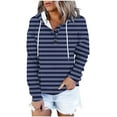 thumbnail image 2 of AGWOLF Striped Sweatshirts for Women Vintage Aesthetic Button Down Hooded Pullover Y2K Long Sleeve Hoodies Fall Winter Tops, 2 of 6