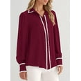thumbnail image 3 of PRETTYGARDEN Womens Long Sleeve Button Down Shirts Trendy V Neck Loose Fit Fall Tops Collared Dressy Casual Blouses, 3 of 7