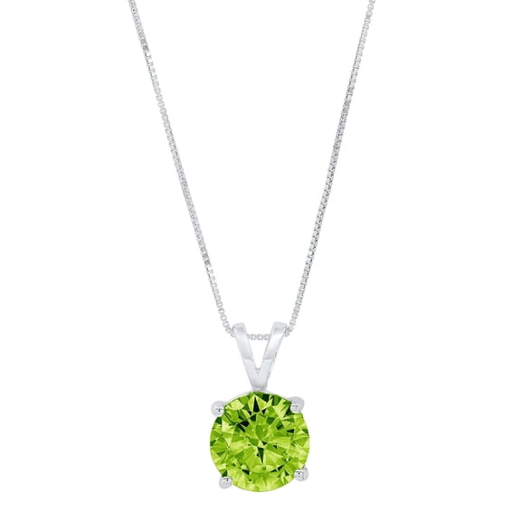 2 ct Brilliant Round Cut Solitaire Natural Peridot 14k White Gold Pendant with 18" Chain