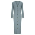 thumbnail image 4 of Lilgiuy Autumn And Winter Women Long Sleeve Solid V-Neck Button Long Dresses Blue Fall Dresses for 2022 Spring Winter, 4 of 5