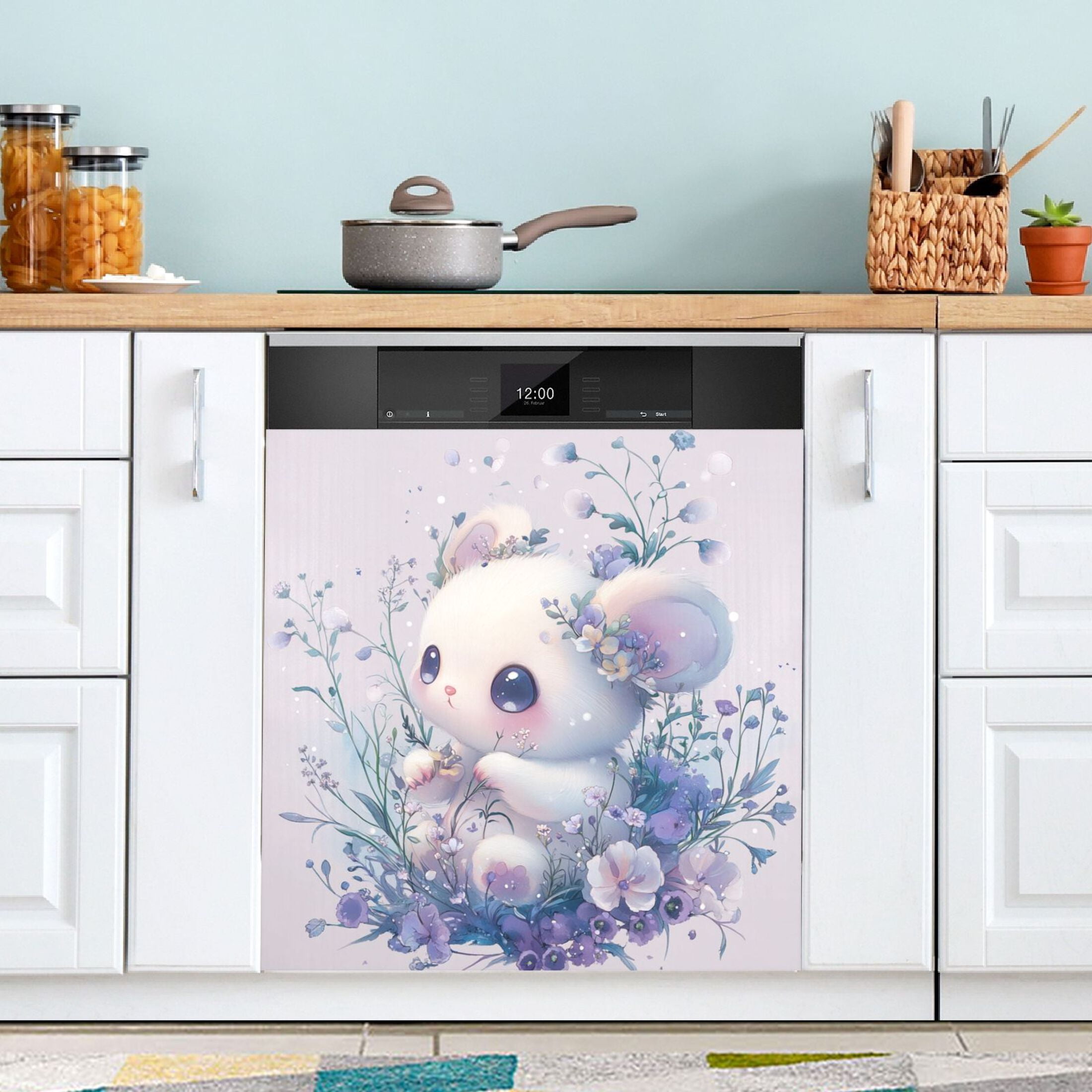 Dishwasher Magnetic Sticker 23x26 Inch Refrigerator Magnetic Sticker Washing Machine Magnetic Sticker Kitchen Panel Magnetic Sticker Home Decor Cute Cartoon White Bear