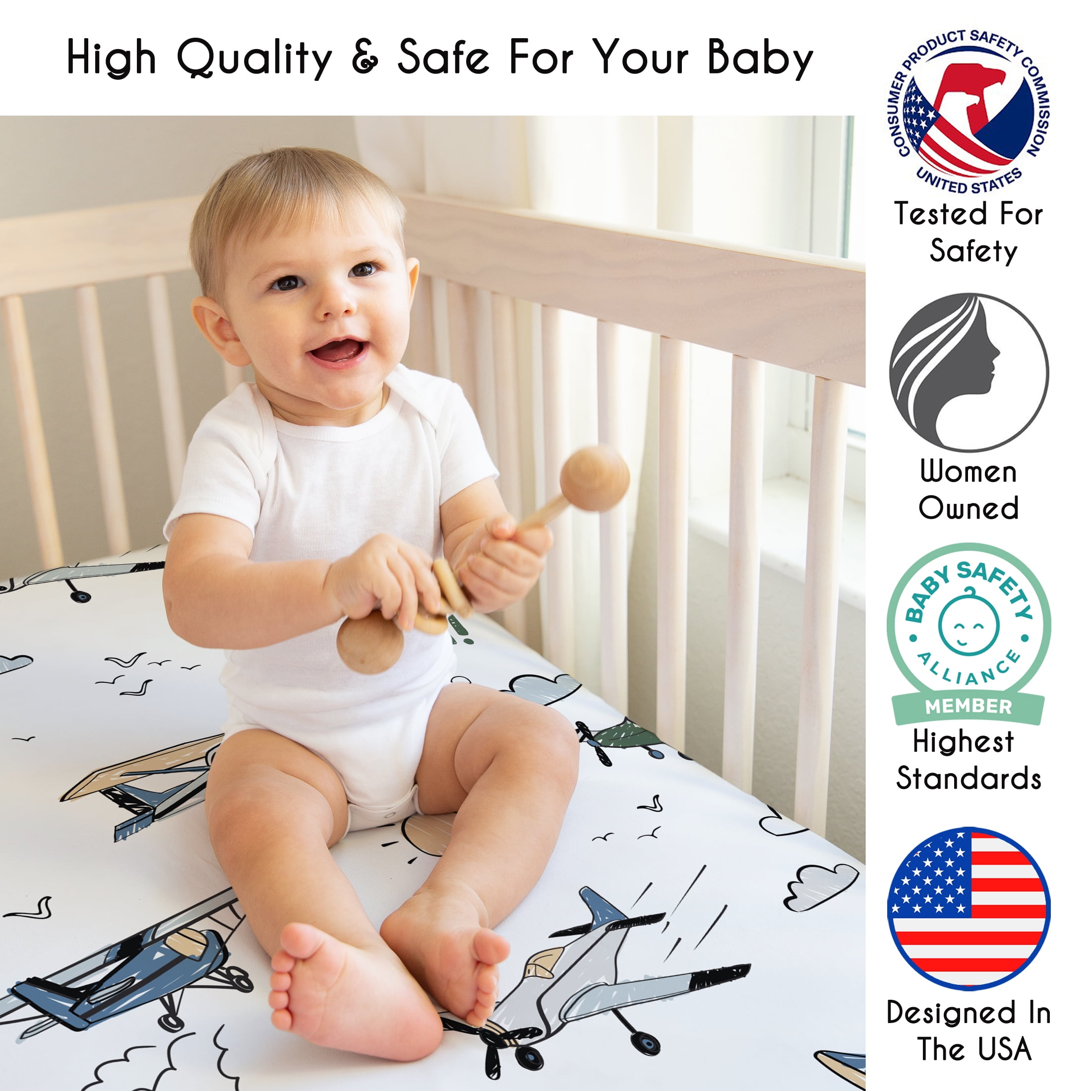 Sweet Jojo Designs Airplane Green and Blue Boy Fitted Crib Sheets Set 3 Piece