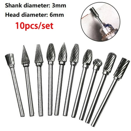 

BCLONG 10pc 3x6mm Tungsten Carbide Burrs Rotary Drill Grinder Engraving Carving Bit