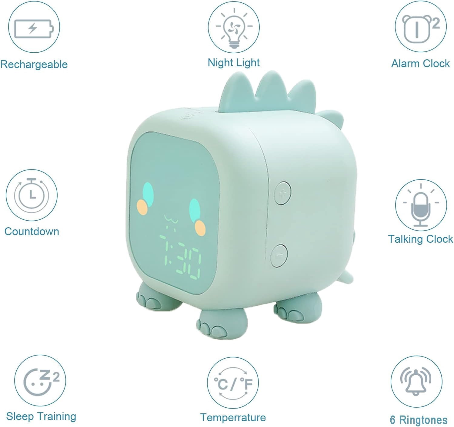 Kids Alarm Clock for Bedroom, Digital Alarm Clock for Kids, Toddler Sleep Training Clock with Night Lights, Bluetooth Digital Alarm Clock, Wake Up Light with USB for Boys Girls Birthday Gifts