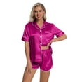 thumbnail image 3 of DAKIMOE Womens Silk Satin Pajamas Short Sleeve Loungewear Two-Piece Sleepwear Button-Down Pj Set, 3 of 6