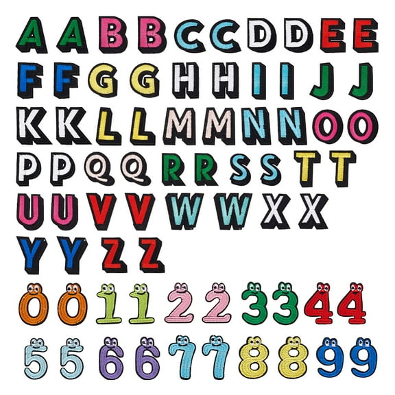 4 Sets 2 Style Letter A~Z & Number 0~9 Polyester Embroidery Cloth Iron on/Sew on Patches Costume Accessories Mixed Color 37~43x15~41x1.4~2mm 2 sets/style